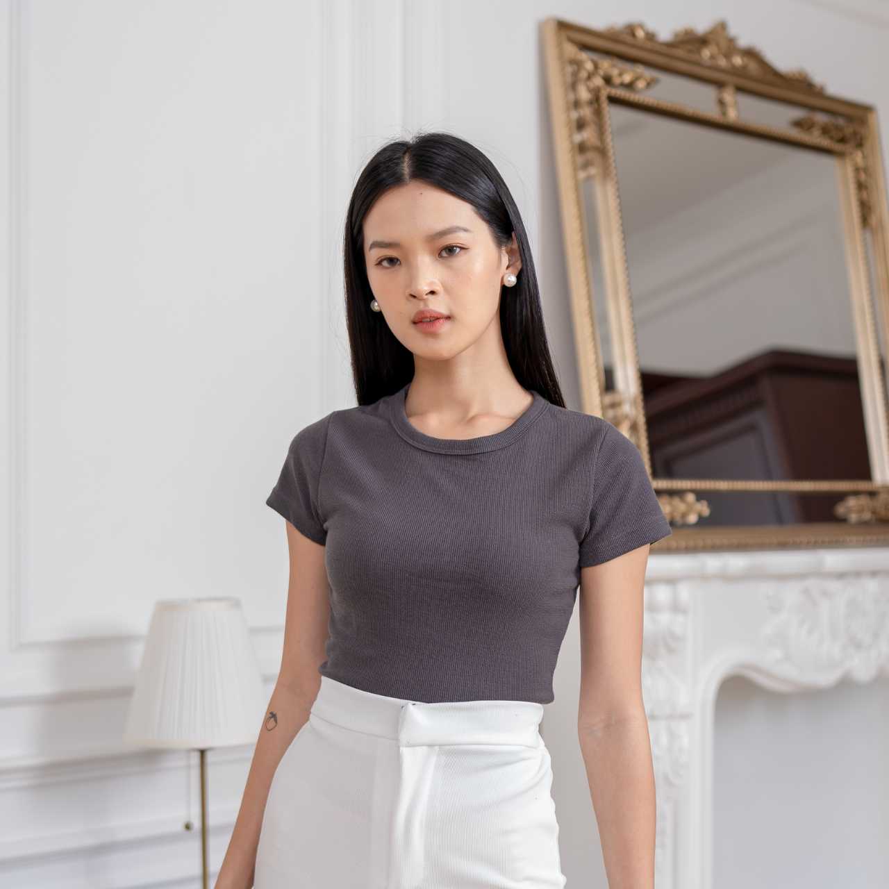 aijo | (ready) oneck top- atasan wanita kekinian rib fit basic style