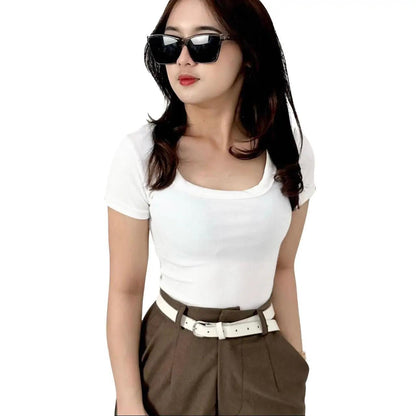 AIJO| (READY) Aqilla Uneck Top - Atasan Wanita Uneck Top Bodyfit Panjang Lembut Rib Baju Basic Crop Polos