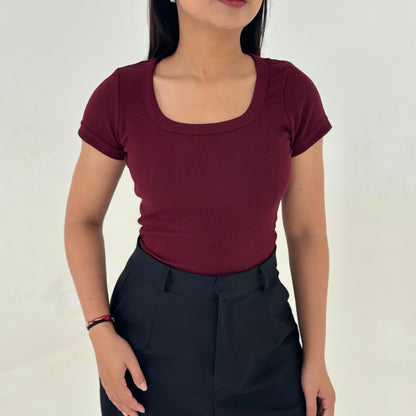 AIJO| (READY) Aqilla Uneck Top - Atasan Wanita Uneck Top Bodyfit Panjang Lembut Rib Baju Basic Crop Polos