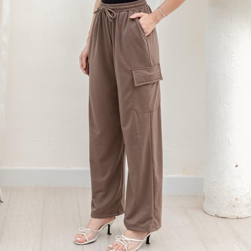 aijo -(ready) yoona cargo pants - celana bebytery korean loose pants panjang wanita formal kantor casual hitam baggy kulot celana cargo wanita katun tali serut merah 