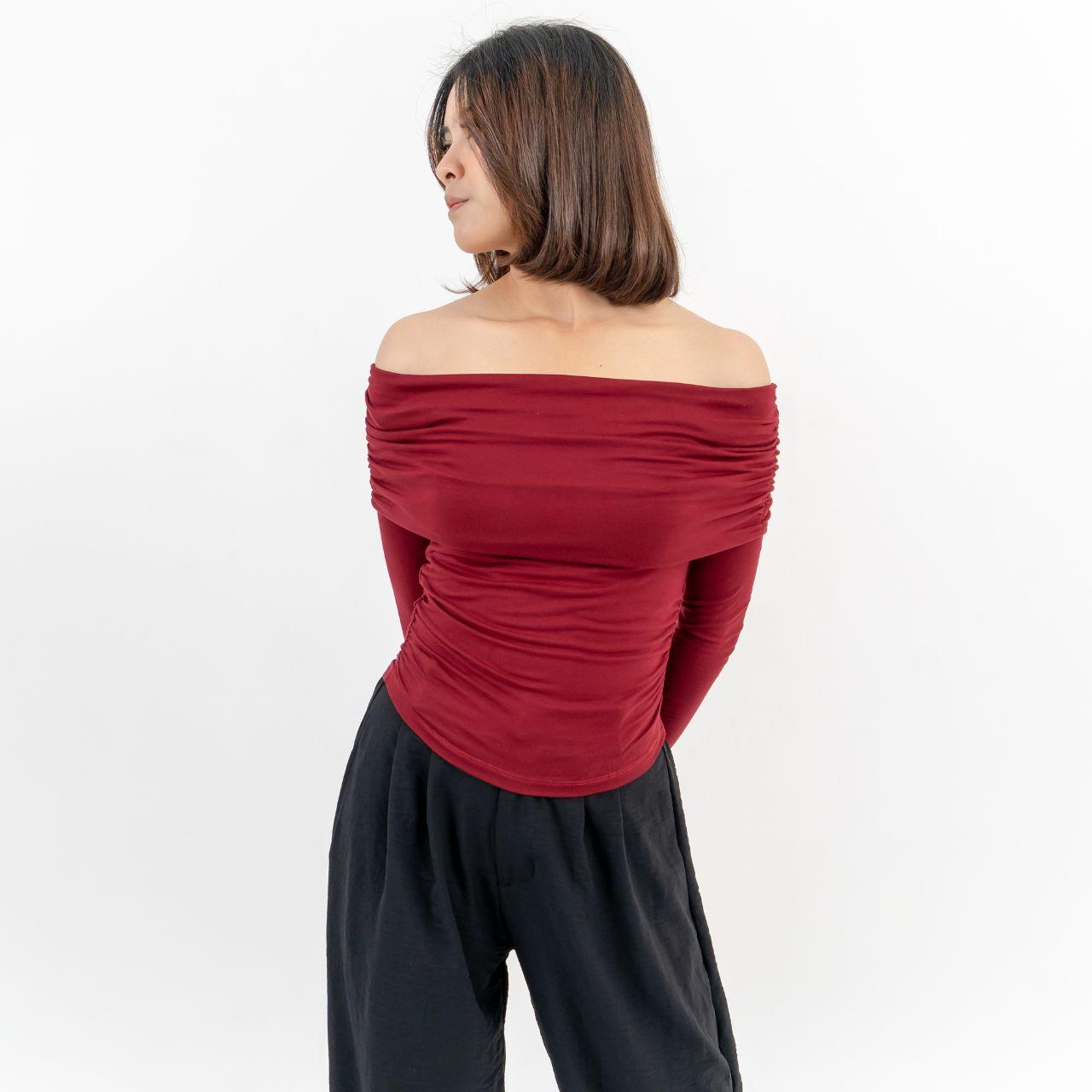 aijo| (ready) bianca sabrina longsleeve - atasan lengan panjang wanita baju - baju sabrina formal karet lembut maroon nyaman