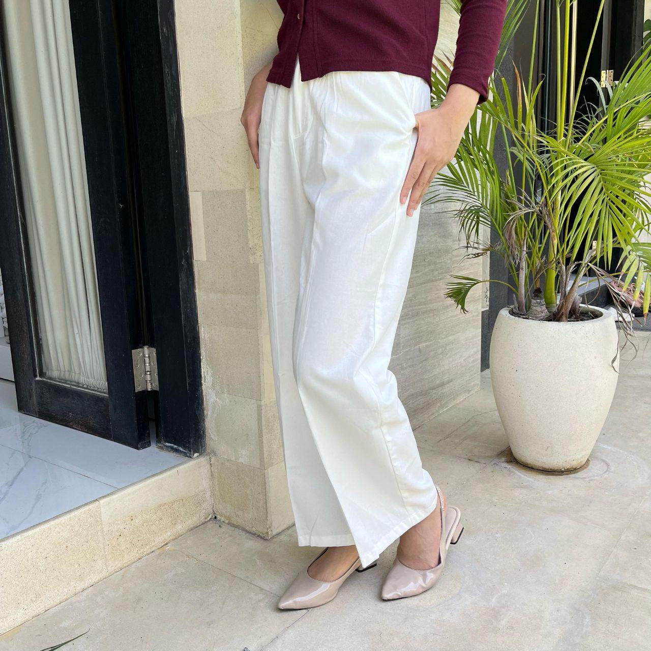 aijo | (ready) asa cullote - celana panjang linen kulot loose pants wanita korean style cream hitam basic casual