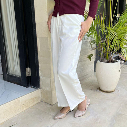 AIJO | (READY) Asa Cullote - Celana Panjang Linen Kulot Loose Pants Wanita Korean Style Cream Hitam Basic Casual