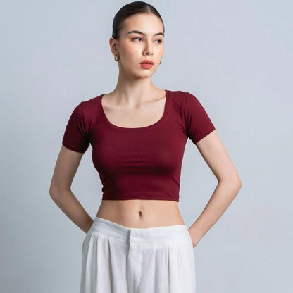 Joyce by AIJO [Premium] Ciara Uneck Crop Top - Atasan Fitted Wanita Lengan Pendek Leher U - Atasan Bodyfit Korean Style
