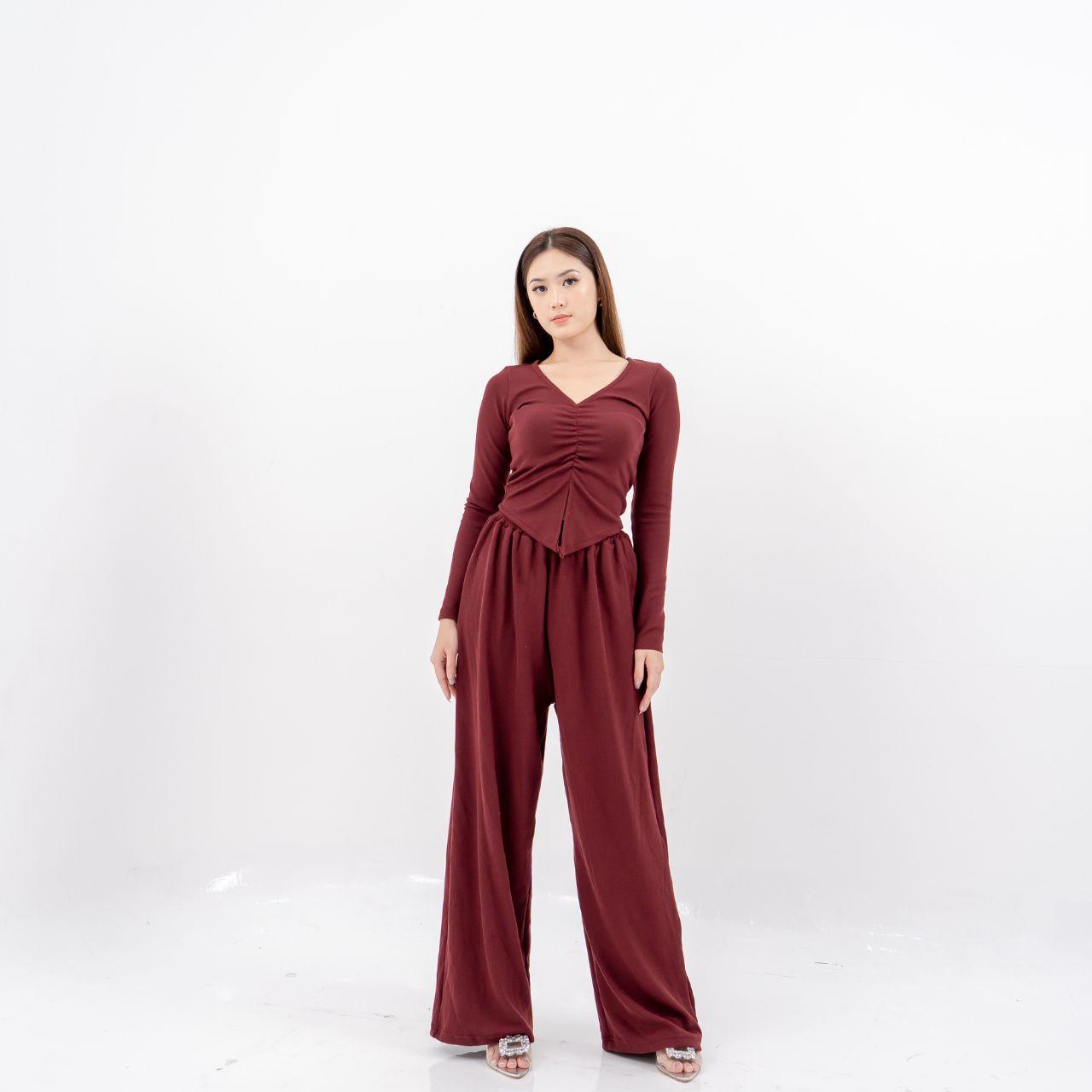aijo| (ready) clara cullote - celana panjang wanita rib kulot basic kantong nyaman hitam formal casual