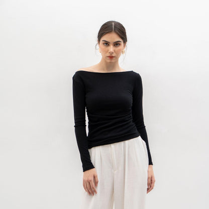 Joyce by AIJO [Premium] Leya Sabrina Longsleeve - Atasan Lengan Panjang Rib Wanita Fit Oversize
