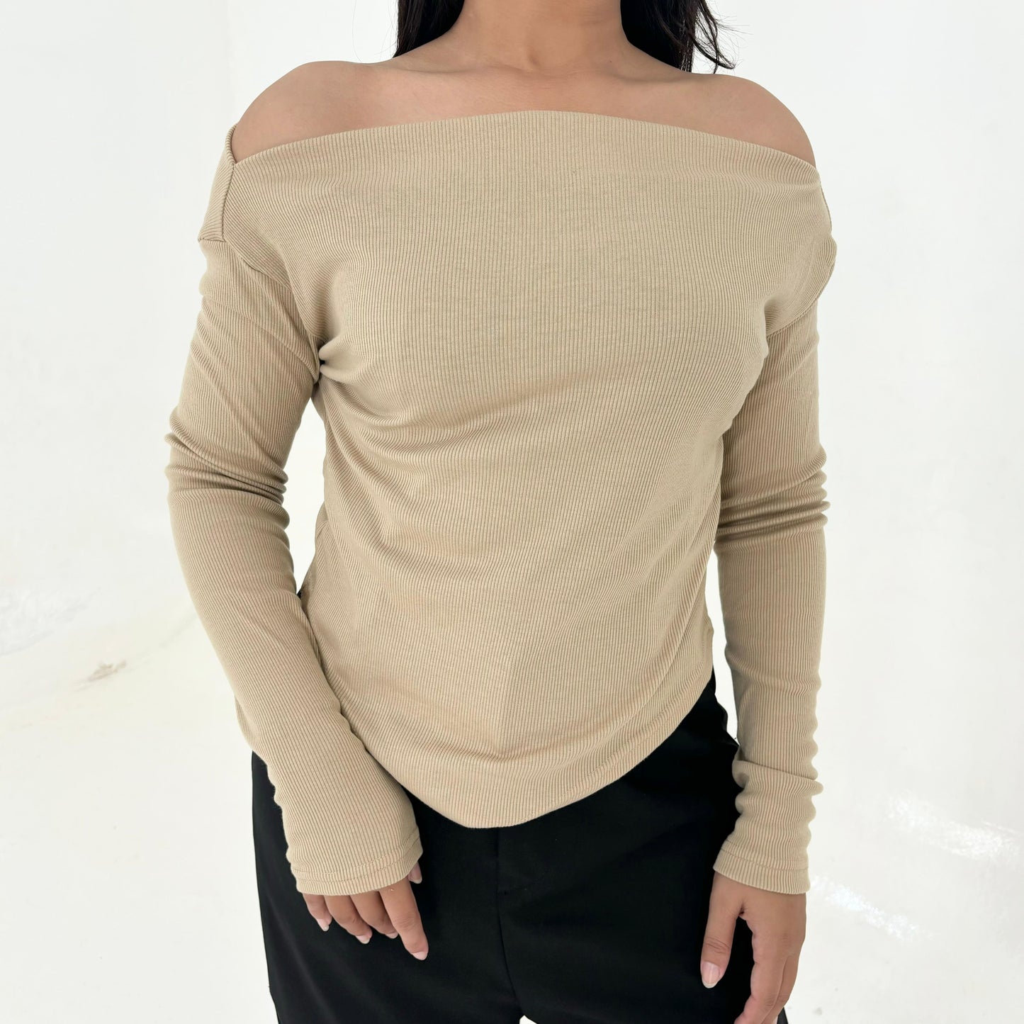 aijo | (ready) blossom sabrina longsleeve - atasan lengan panjang rib wanita cia oneck top polos melar baju tebal oversize